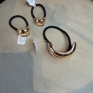 Free People Black Elastic Hair Ties with Gold-Tone Accent - Set of 2